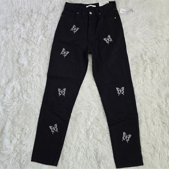 PacSun Women's Black Butterfly Bedazzled High Rise Slim Button Fly Jeans NWT 25 - Picture 14 of 15
